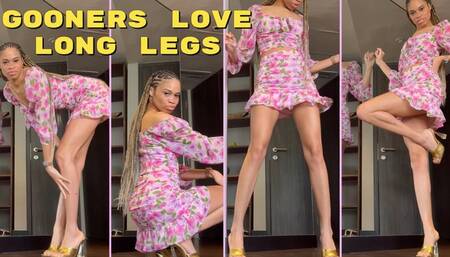 Gooners Love Long Legs- Ebony Goddess Rosie Reed Long Leg Tease In Gold High Heels And Flirty Skirt Gooner Leg Tease- 1080p HD
