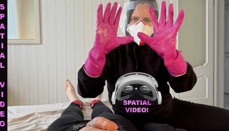 Femdom Handjob N Post-Cum Play for You Loser: Hard Gloves, Mask and Shield (Spatial POV Vision Pro)