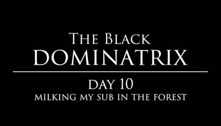 The Black Dominatrix Day 10 - Milking my Slave's cock outdoor, while tied in the woods