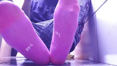 RELAXING TIME MASSAGING MY FEET WITH PINK SOCKS