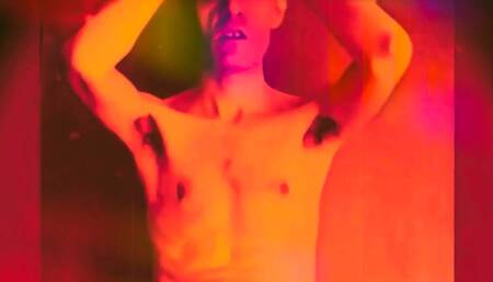 British Freddie Sunfields in Red Flaming Lights Hard Cock