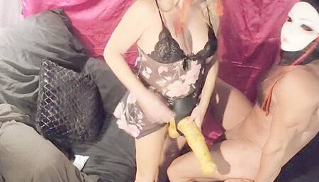 Pegging his tight ass with Sonny my huge strapon