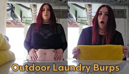 Outdoor Laundry Burps - Folding Towels Outside in Backyard Belching and Shaking Belly
