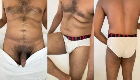 Kerala daddy white underwear and big cock and hanging Balls