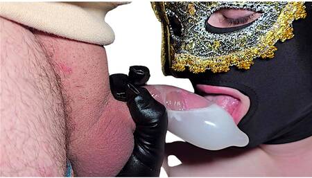 Blowjob - huge unloading in condom!