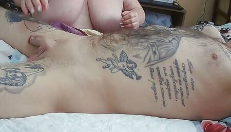 mother-in-law massages cock with balls and plays with sperm