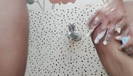 Bathing with my friend in washroom