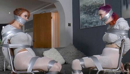 Zoe & Cici in: Tape-Banded Performance Artists Gag-Fume & Struggle Outraged & Panty-Gagged as Device-Setting Evil-Doer Flees the Building! (HD)