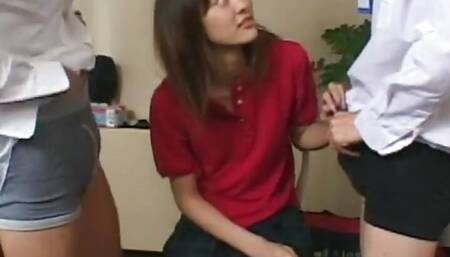 Double dick sucking schoolgirl