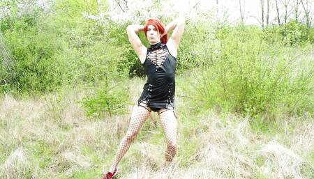 Sexy Redhead Crossdresser is teasing and pissing