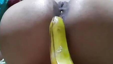 Pink carrot and Banana Fuck anal and pussy try sex in home