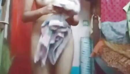 Playing with my small boobs and fingering my tight pussy after bath
