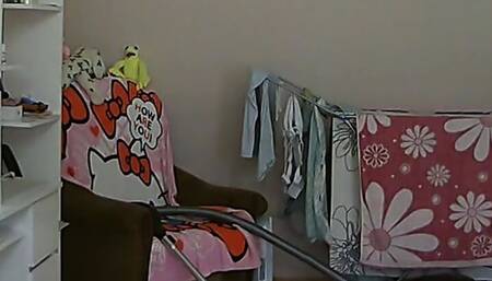 I spied on my mother-in-law and watched her vacuuming naked