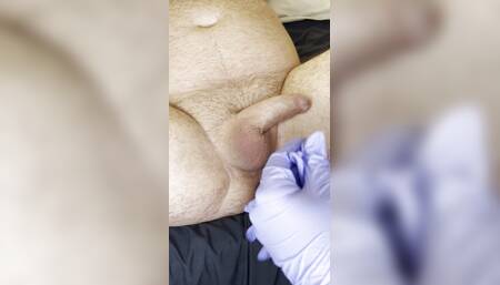 Latex gloves prostate massage and cumshot