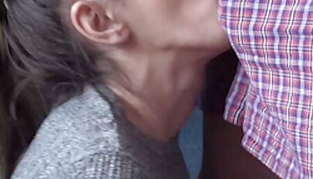 Candie Cross goes on her knees for a facial blowjob