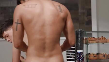 Slutty Cafe Employee Troye Dean Can't Wait To Be Drilled By Angel Rivera's Hard Rock Dick - MEN