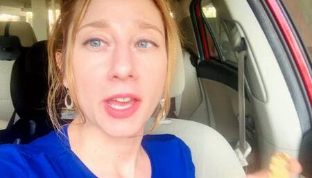 Hungry Agatha Face Stuffs A Candy Bar in Her Car