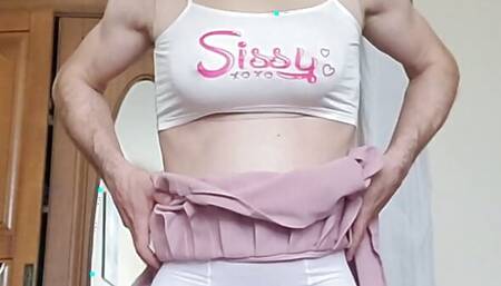 Sissy in white pantyhose ride dildo