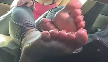 My first car footjob