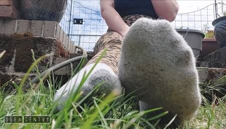 Grey Sock Foot Tease and Toe Flexing