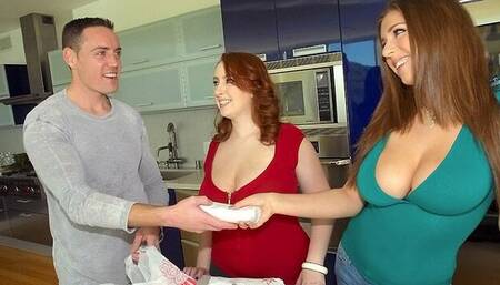 Alex Chance and Felicia Clover are fucking with a shared big dick
