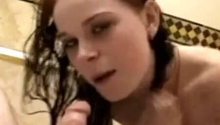 Horny brunette girl deepthroats a tiny dick