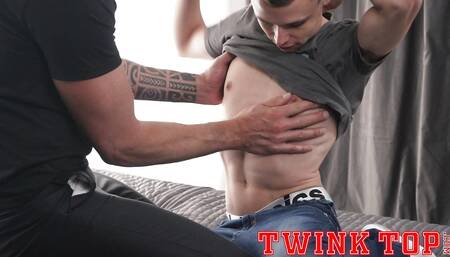 TwinkTop Austin Young lines up his raw cock for bottom Dolf Dietrich