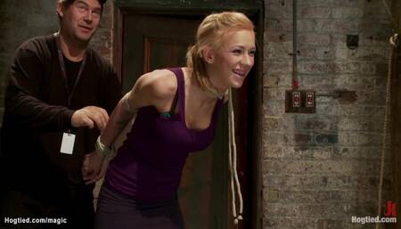 Blonde in strappado butt whipped
