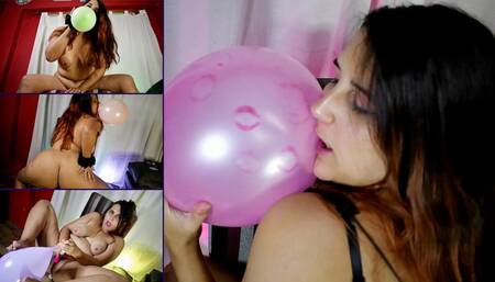 Balloons lipstick kissing blow and sit to pop - Bunny Looner