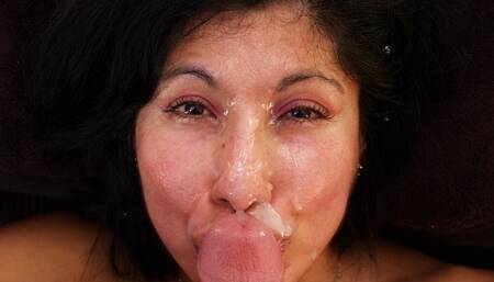Analingus Facial - Latina Milf Gets A Faceful Of Cum