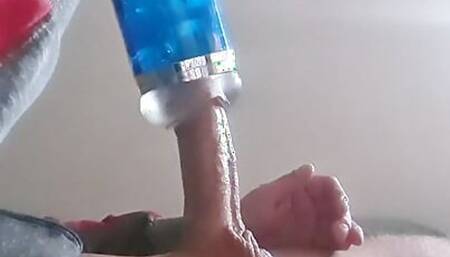 Masturbating with toy pussy, cumshot