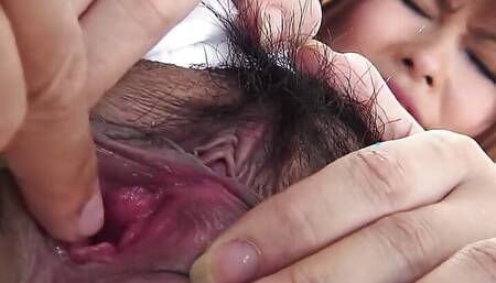 Asian Skinny Teen Hikaru with Extremely Hairy Pussy Helped with Toy to Masturbate