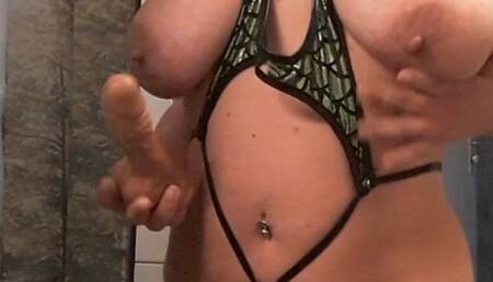 Curvy Meile bathroom dildo squirt