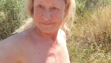 Granny loves to walk the dogs halfnaked