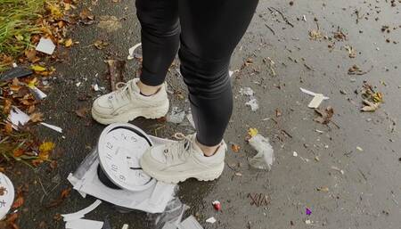 crushing two ugly clocks