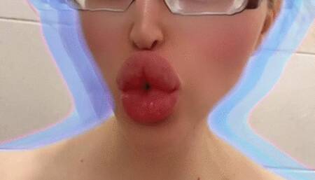 Licking tits in shower with my long tongue