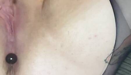 Hubby fucking me with my anal beads deep in my arse