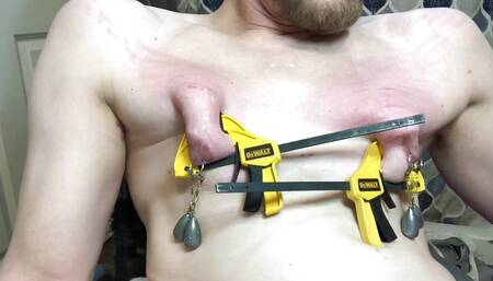 Clint Cumin- disabled sub hits chest, cock, and balls