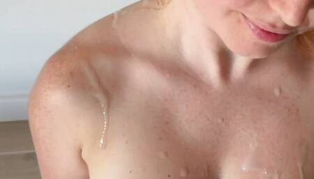 Sucking my Big Fat cock She gets a shower of cum in face and her big tits