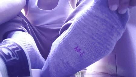 NEW SWEATY GRAY SOCKS IN YOUR FACE