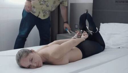 Rachel Adams hog cuffed ballgagged in pantyhose Slow Motion mobile version