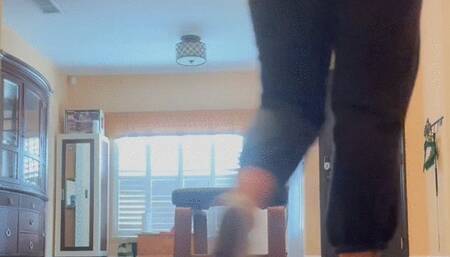 Feet Up exercise video in panties and a t-shirt