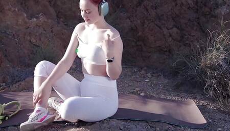 Redhead Peed in Mountains After Yoga Workout