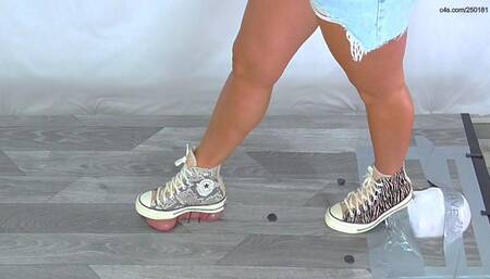 Flattened Under Ambers Snakeskin Converse - Amber Cam - Extreme Cock and Balls Trample - CB41-6