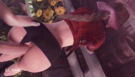 Aerith Gainsborough and Cloud Strife in Her Flower Garden. GCRaw. Final Fantasy
