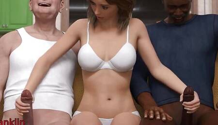 The East Block: College Girl Jerks off Two Older Man with Big Cocks on the Couch - Episode 12