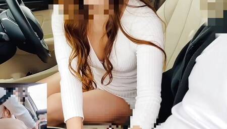 Ejaculation control with chastity belt  Japanese amateur femdom hand job in car.