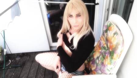 Horny shemale cumshot on the balcony