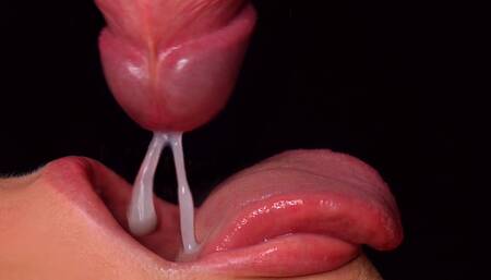 She brings the head of the dick to ejaculation only with her lips and tongue
