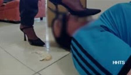 Mean attorney and Goddess Evy trains the new intern to lick her shoe soles!